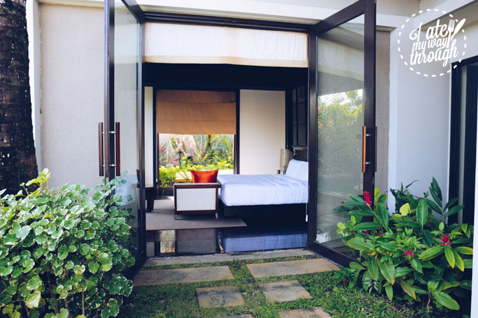 View of bedroom from the garden/pool