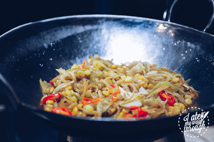 Wok fried chayote with corn