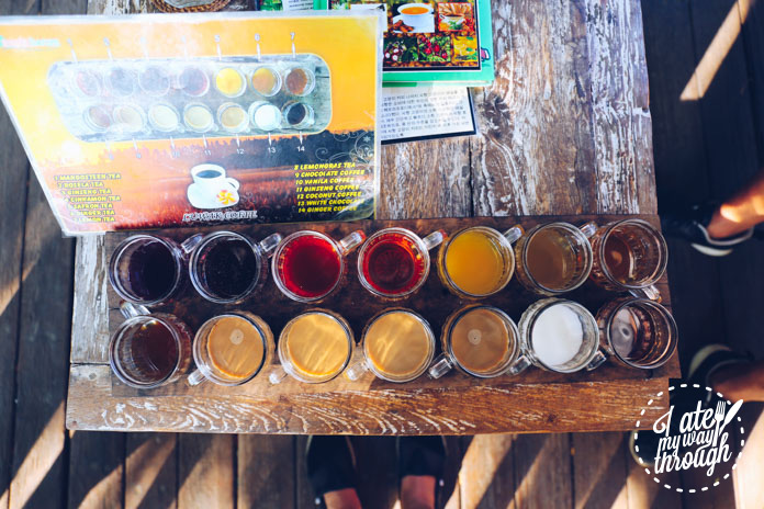 Complimentary tea & coffee tasting: mangosteen tea, rosella tea, ginseng tea, cinnamon tea, saffron tea, ginger tea, lemon tea, lemongrass tea, chocolate coffee, vanilla coffee, ginseng coffee, coconut coffee, white coffee, ginger coffee