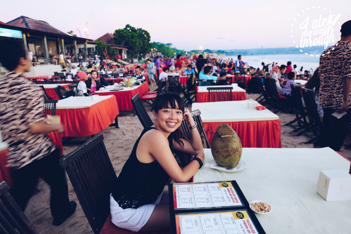 Me with my giant young coconut drink (Rp 35,000) 