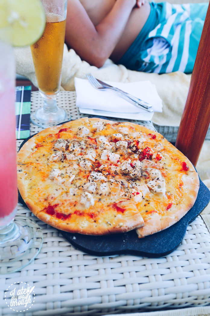 Seafood pizza at the Pool Bar