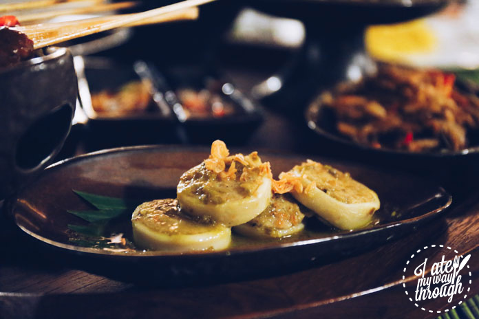 Stuffed squid with green chilli sambal hijau (Rp 90,000)