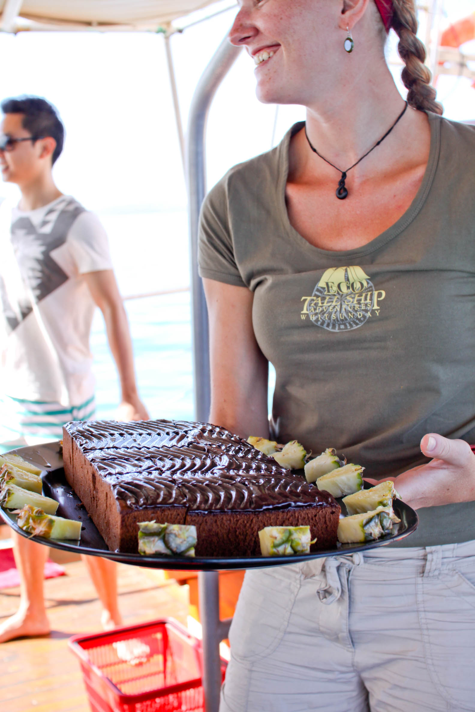 Morning tea, cake on Derwent Hunter tallship, Whitsundays