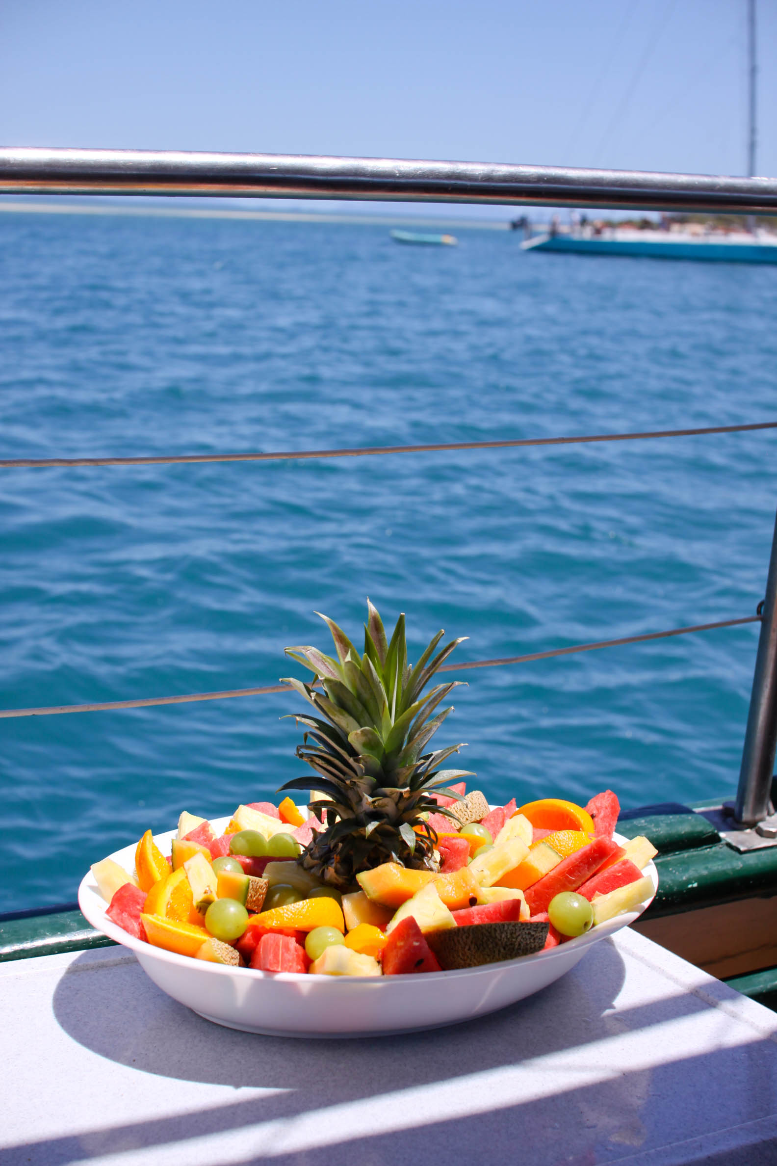 Fruit salad by the water onboard Derwent Hunter