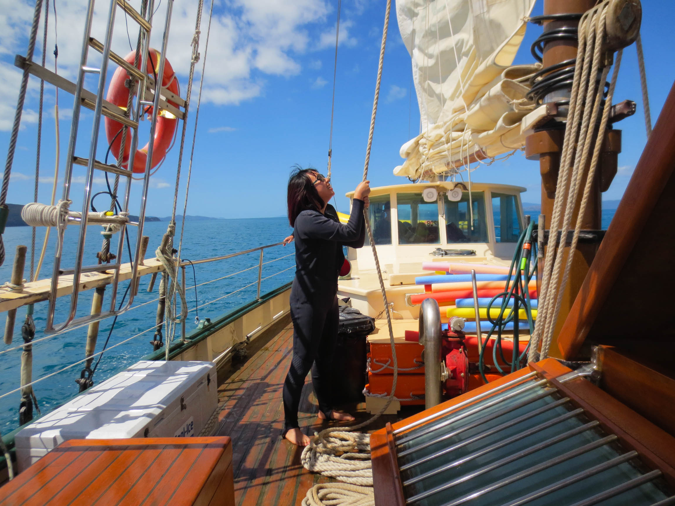 Helping with sails and ropes on Derwent Hunter