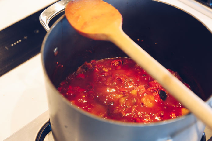 Chilli jam bubbling away