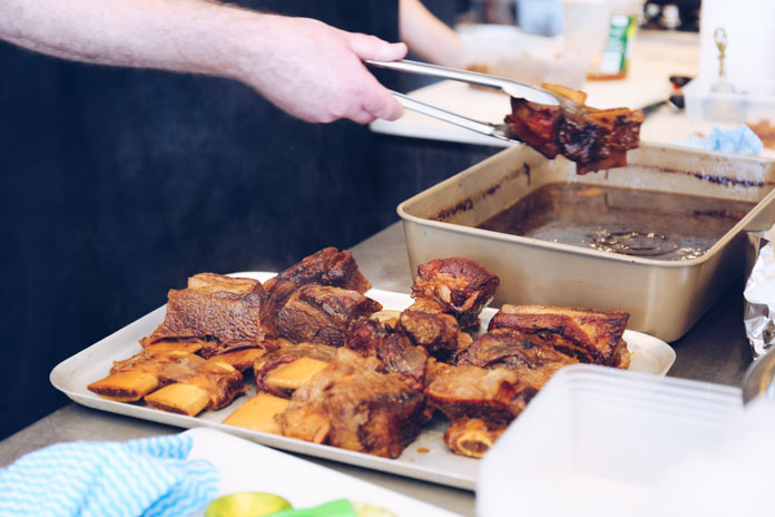 Twice cooked sticky soy glazed beef ribs