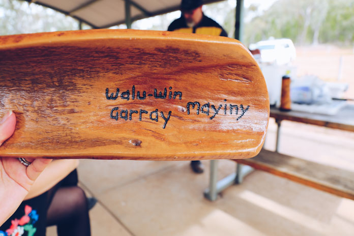 Walu-win garray, mayiny (Healthy land, healthy people) - one of Mark's hand made gulaman (coolamans)