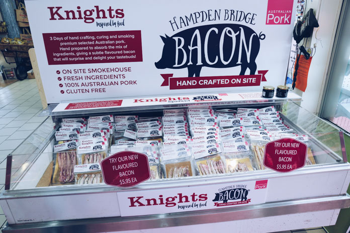 Bacon smoked on-site, there are over 8 flavours of bacon on sale at Knights Meats & Deli, Wagga Wagga