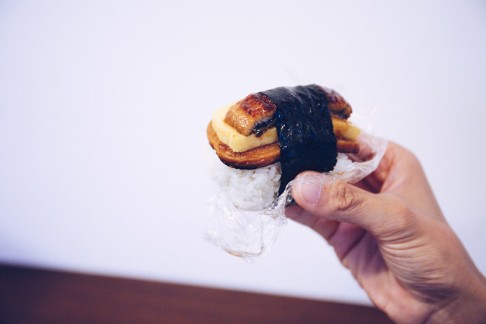 Eel, egg & Spam musubi