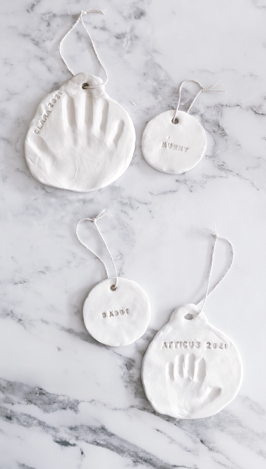 Christmas air-dry clay handprint ornament - Christmas DIY keepsake idea