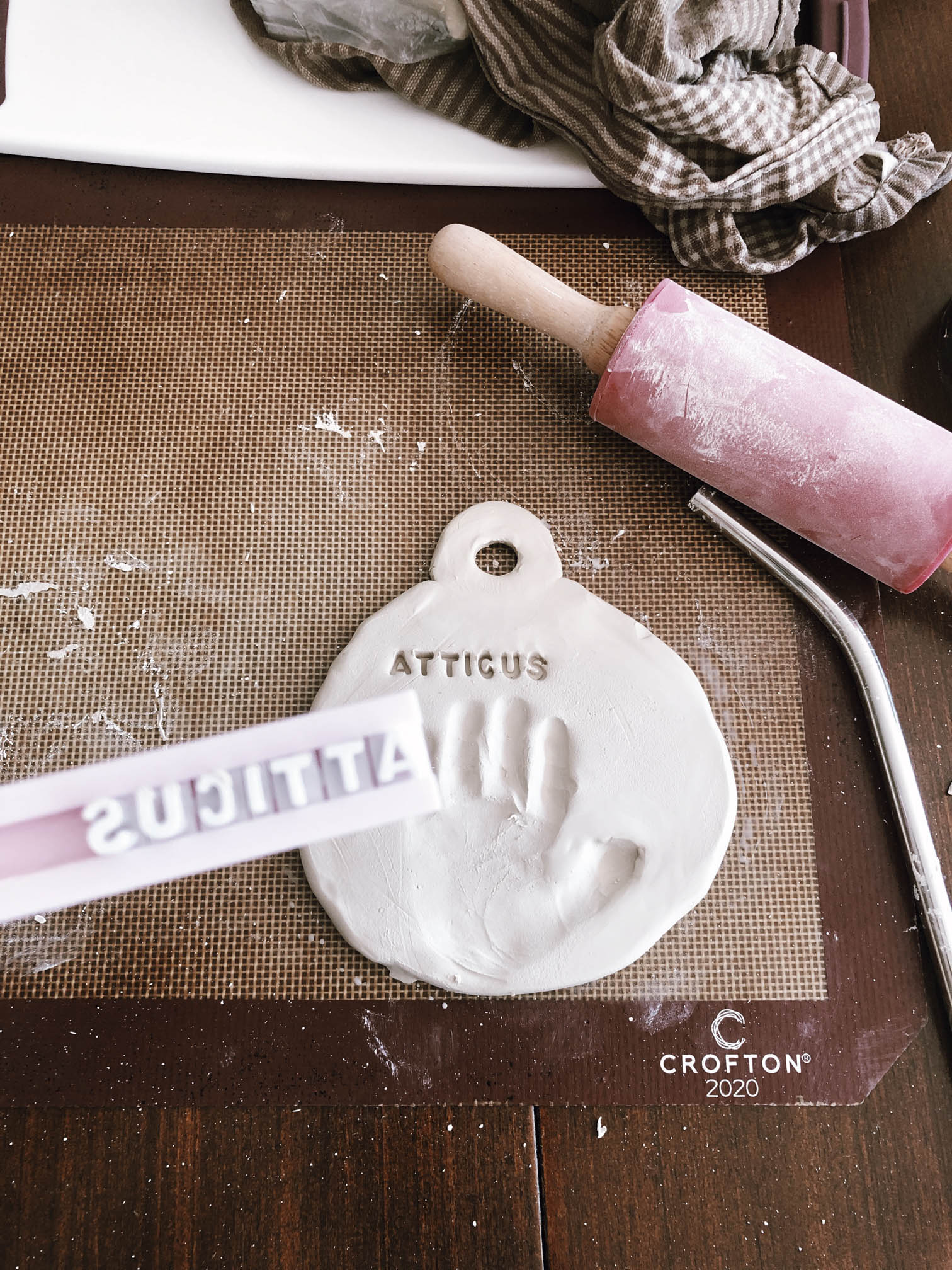 Christmas air-dry clay handprint ornament - Christmas DIY keepsake idea